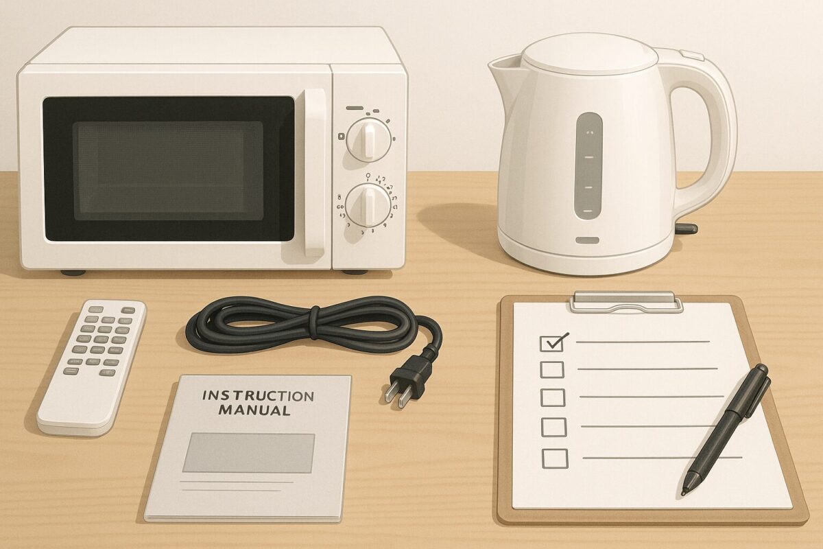 家電本体と付属品、チェックリストのイラスト