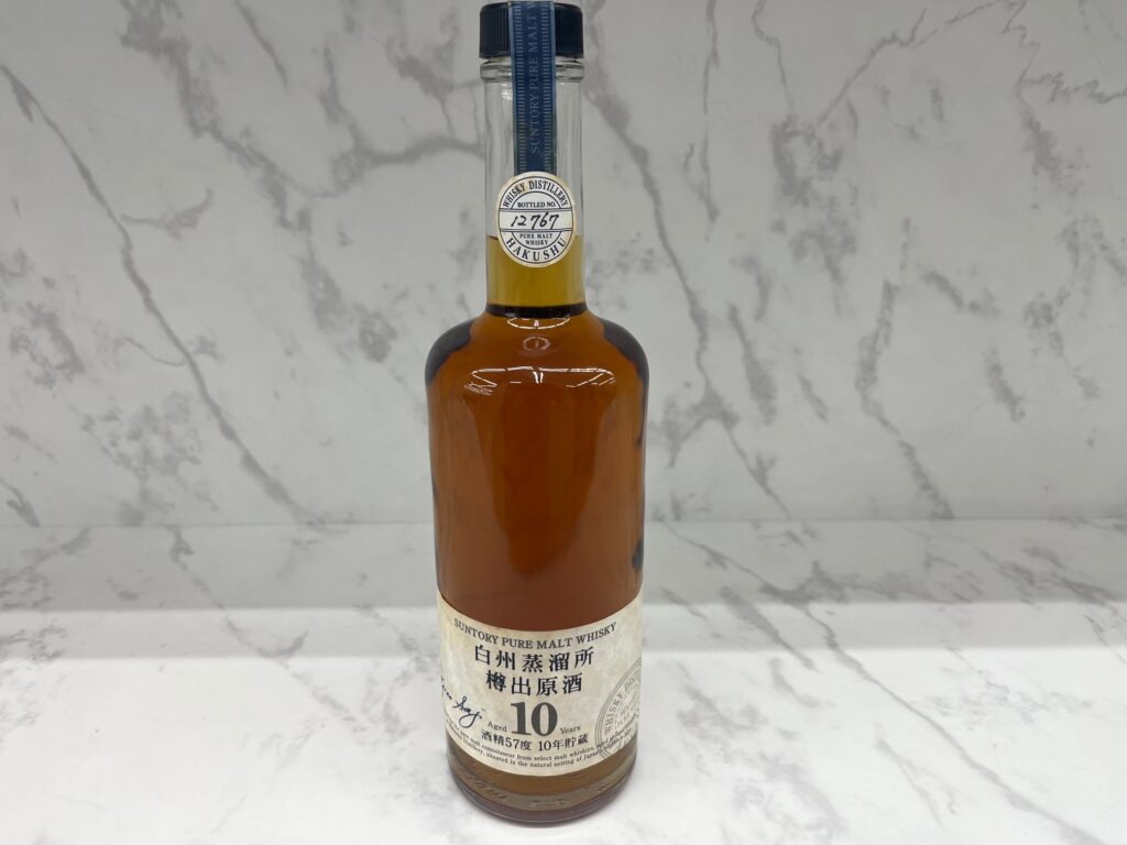 【お酒買取実績】サントリー ピュアモルト ウイスキー 白州 蒸溜所 樽出原酒 10年買取しました